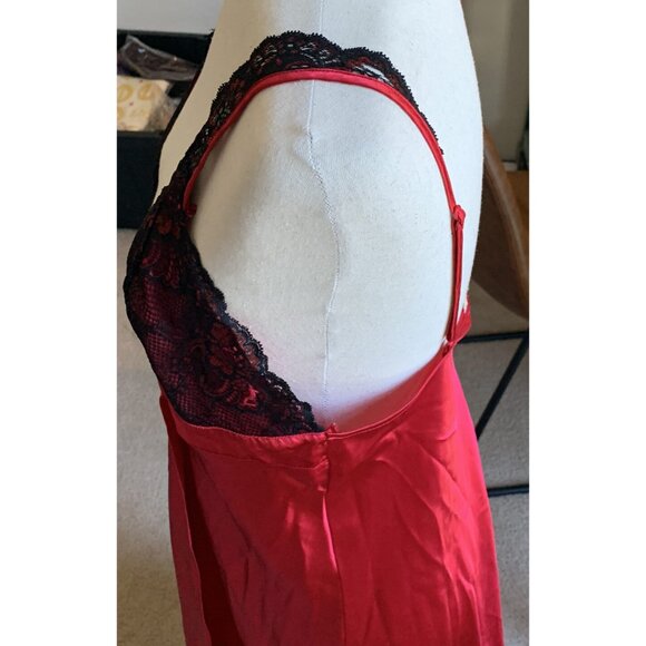 Vintage Inner Most 80s Nightgown Sears Satin Lace Red Black Long Slit Skirt Sz L - Picture 15 of 15